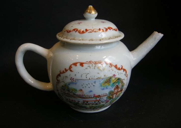 Teapot porcelain Meissen style - The pit sawyers - after an engraving of S Le Clerc